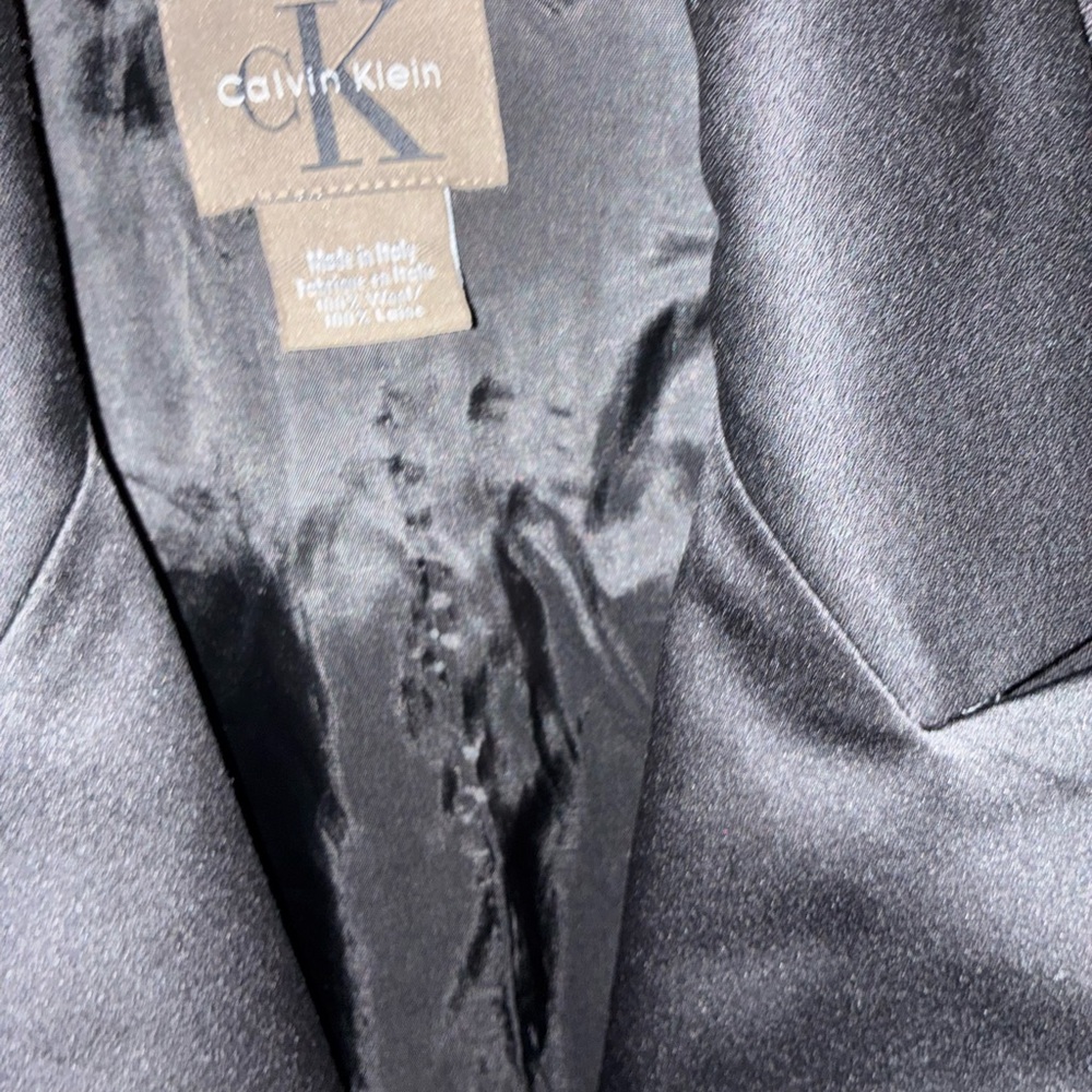 Calvin Klein Tuxedo Satin Wool Button Front Blazer Jacket Coat Black Size 8 - Picture 10 of 11